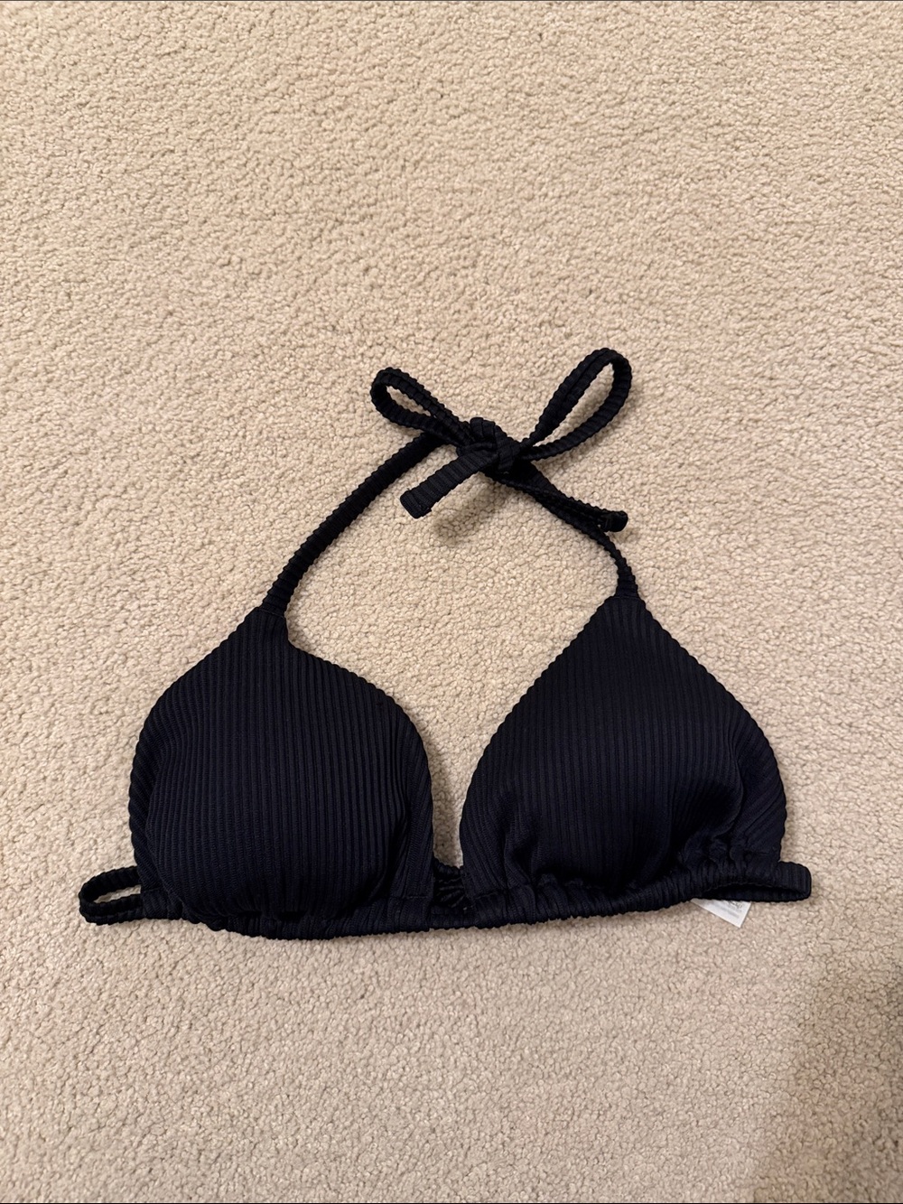 Hollister Black Ribbed Triangle Bikini Top